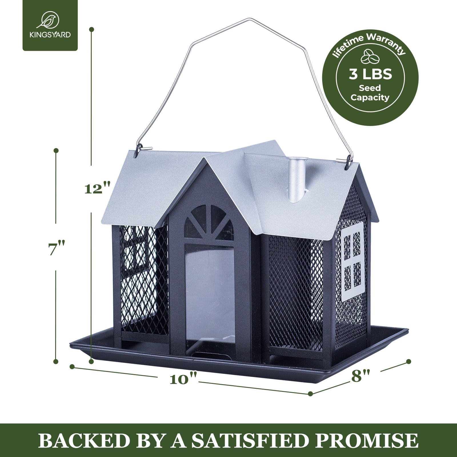 Kingsyard Weatherproof Metal Bird Feeder House, Triple Feeders for Outside Finch Cardinal, Black