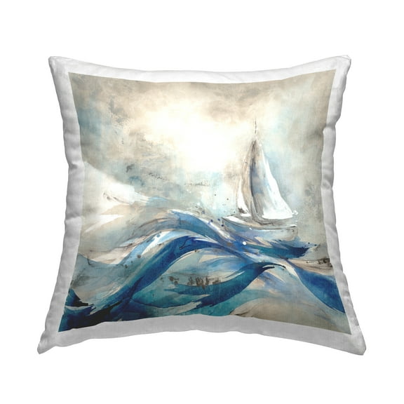 Stupell Industries Sailboat Rolling Ocean Waves Square Decorative Printed Throw Pillow, 18 x 18