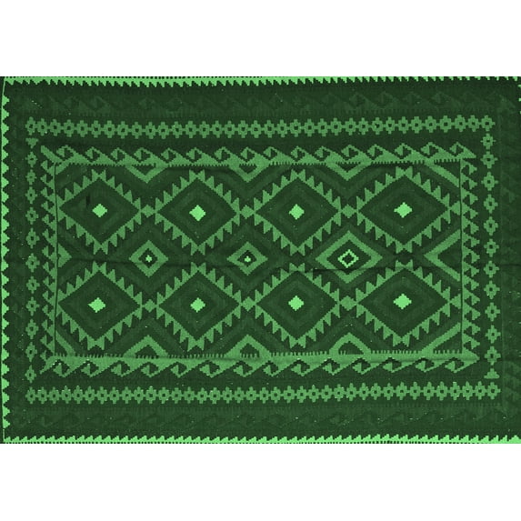 Ahgly Company Indoor Rectangle Southwestern Emerald Green Country Area Rugs, 2' x 4'