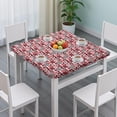 thumbnail image 3 of Red and Black Christmas Love Pattern Square Fitted Tablecloth with Elastic Edge,Square Table Cover,Washable Elastic Table Cover for Home Kitchen Party Decor 34"x34", 3 of 6