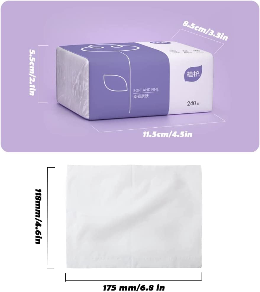 Pack of 6, Soft Small Facial Tissue, Toilet Paper, Bag Cover NOT Box, Disposable Facial Napkin, White Facial Paper, Material Wood Pulp Fiber NOT COTTON, 4-Ply, 240 Sheet per Pack
