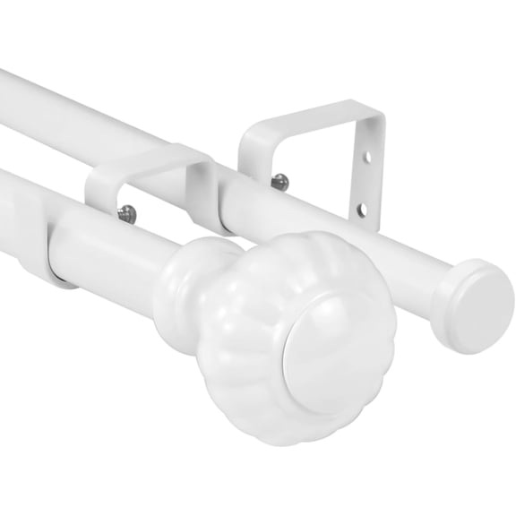 Urbanest Adjustable Double Curtain Rod Set Door Knob Flat Button Finials – 1″ Front & 3/4 Back Rod With Glossy White Rod, 48–84 Inches