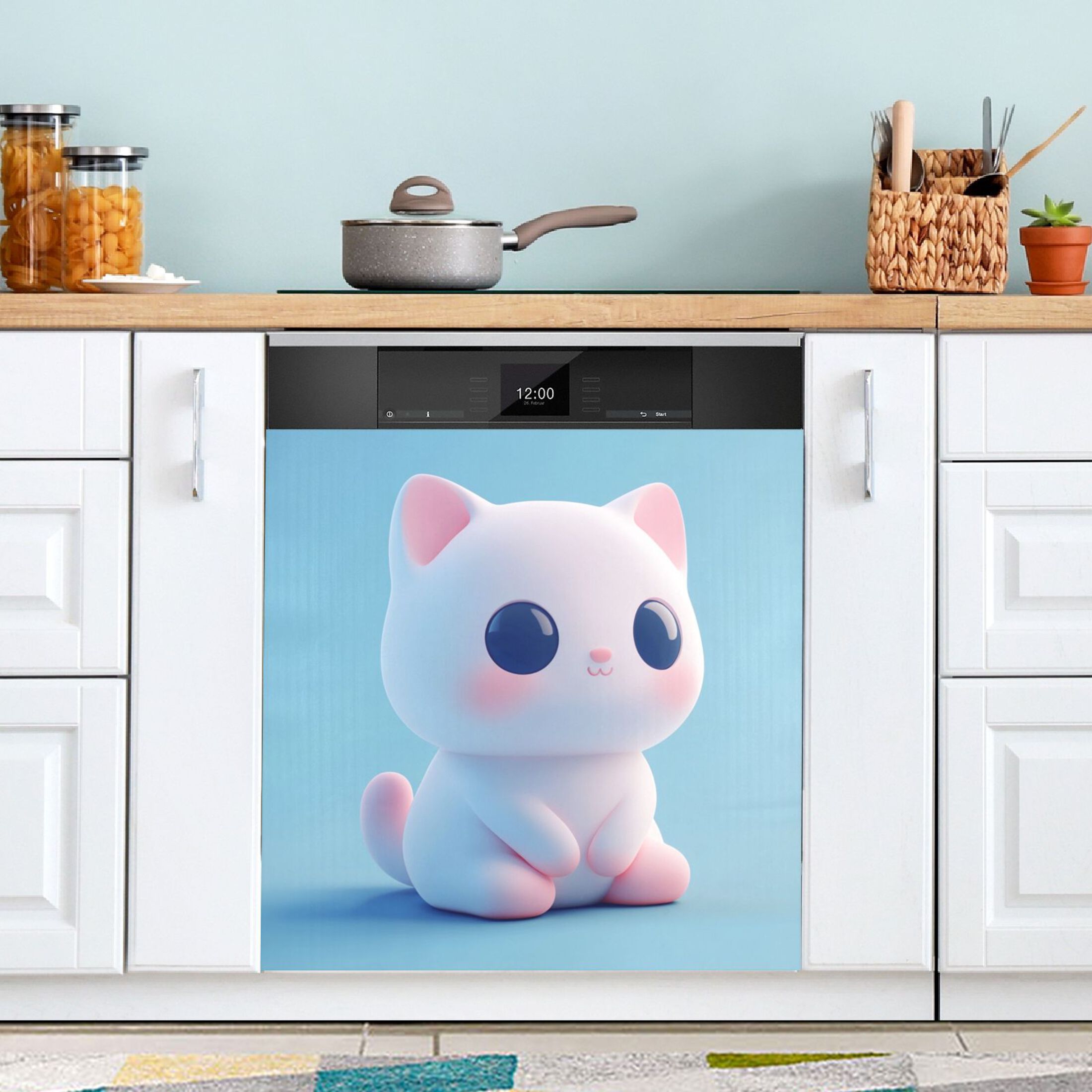 Dishwasher Magnetic Sticker 23x26 Inch Refrigerator Magnetic Sticker Washing Machine Magnetic Sticker Kitchen Panel Magnetic Sticker Home Decor Little White Cartoon Cat