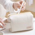 thumbnail image 2 of Bolsa de cosméticos de viaje de PU impermeable para mujer, Kits de almacenamiento de maquillaje portátiles con cremallera, organizador de artículos de tocador de gran capacidad, bolsas de maquillaje Fivean unisex, 2 of 2