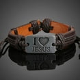thumbnail image 4 of Anvazise Unisex I LOVE JESUS Faux Leather Bangle Hemp Rope Chain Adjustable Bracelet Black, 4 of 13