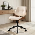 thumbnail image 3 of XIZZI Home Office Chair, Armless Mid-Century Ergonomic Desk Chair with 3" Thick Cushion, Premium PU Leather Mid Back 360 Swivel Computer Chair with Walnut Design, Button-Tufted White, 3 of 10