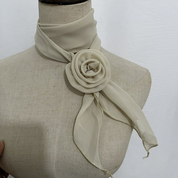 ERDOUY elegant and personalized scarf, long small scarf with rose buckle collar decoration, artistic style dressing scarf (gray white)