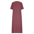 thumbnail image 5 of Homecoming Dresses for Teens Women Casual Loose Round Neck Short Sleeve Slitted Long Dresses Plus Size Polyester Fabric Dressy Midi Dress Style-175 Wine s, 5 of 6