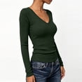 thumbnail image 4 of Womens Ribbed Knit Long Sleeve Tops Stretchy Solid Color Blouses Slim Fit Soft Tee Shirts Casual Fashion Breathable Outfits Trendy Fall Winter V Neck Tops, 4 of 7