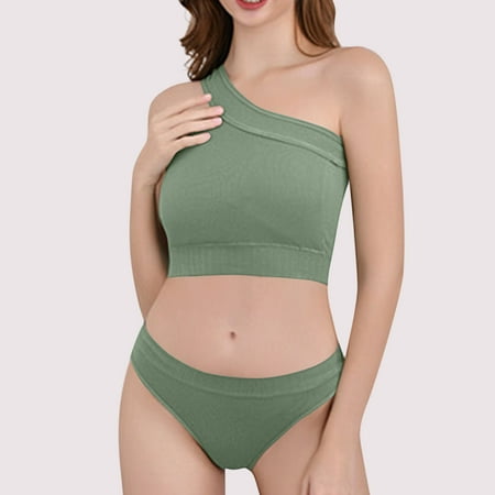 Summer Savings Clearance! Ynynloco Women s Lingerie Set One Shoulder Comfy Wireless Sports Bras with High Waisted Panty Seamless Workout 2 Piece Yoga Sets