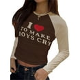 thumbnail image 3 of Aunavey Womens Y2K Print Crop Tops I Love To Make Boys Cry T-Shirt Kawaii Punk Graphic Summer Long Sleeve Tee, 3 of 4