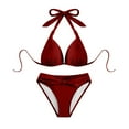 thumbnail image 4 of Womens Swimsuits String Triangle Separates Bikini Sets Solid Color Wine Women Bathing Suits XL, 4 of 5