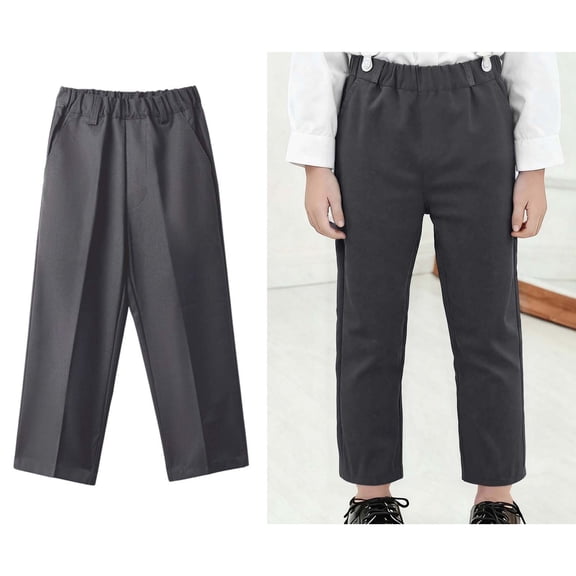Boys School Uniform Pants Dress Pants Adjustable Waist Straight Pants with Pockets Grey Boys Uniform Pants Back To School Slim Fit Uniforms for Girls 11-12 Years