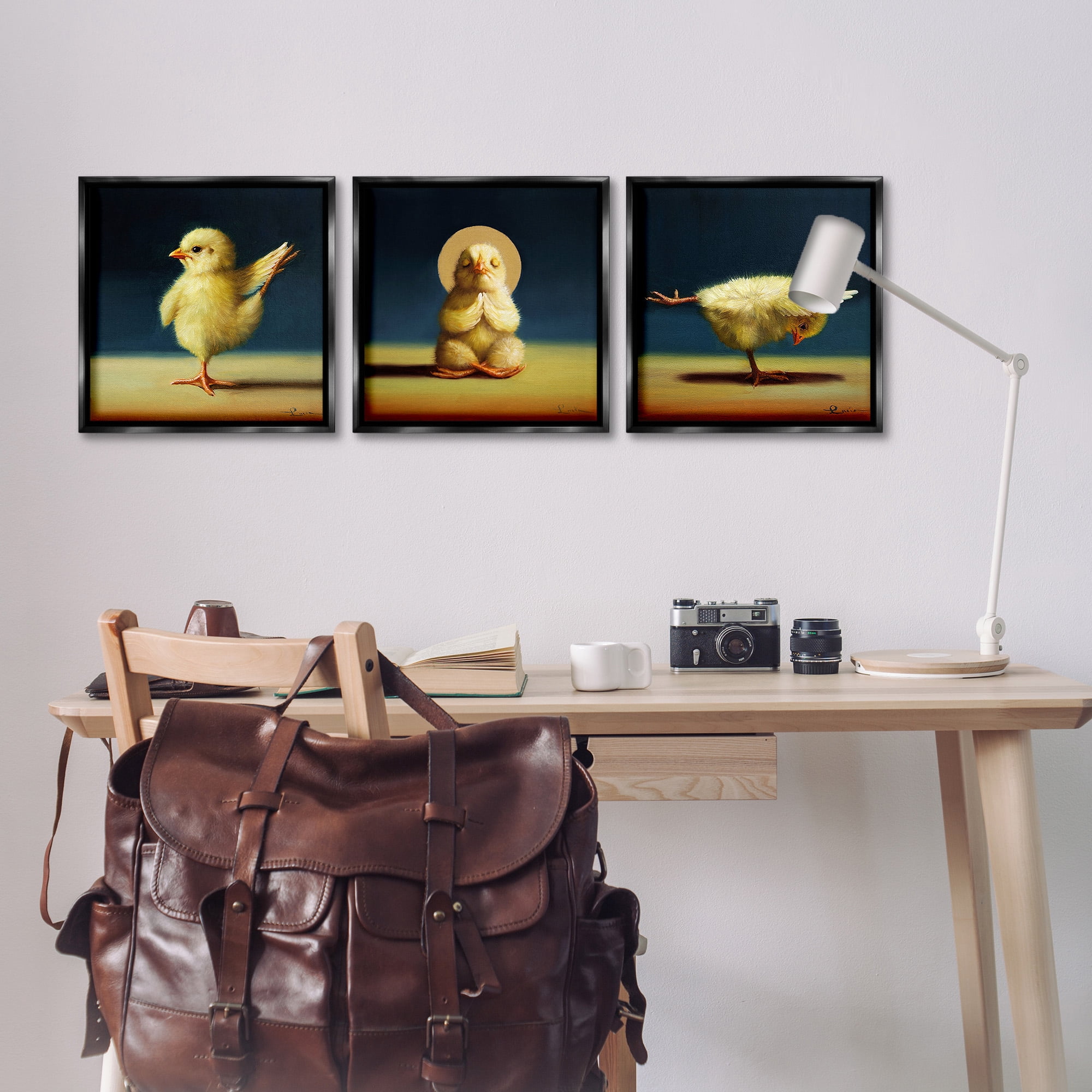 Stupell Industries Yoga Chick Trio Stretching Poses Animals & Insects Painting Black Floater Framed Canvas Art Print Wall Art, 18 x 18, Set of 3