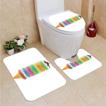 CHAPLLE Excessively Tall Ice Cream Cone 3 Piece Bathroom Rugs Set Bath Rug Contour Mat and Toilet Lid Cover