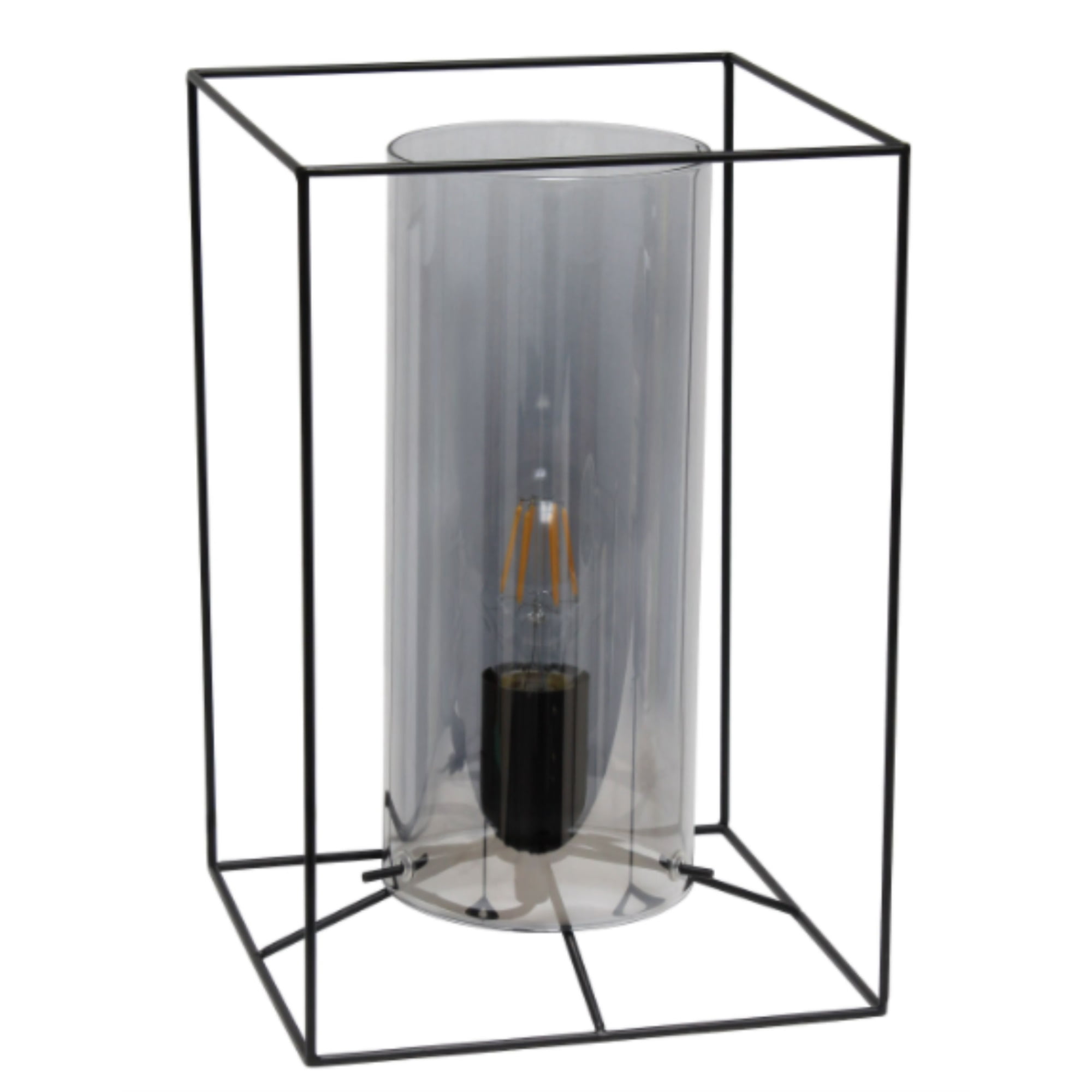 Lalia Home Black Framed Table Lamp with Smoked Cylinder Glass Shade, Large