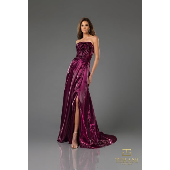 Terani Couture 251e4637 Long Organza A Line Sleeveless evening elegant Dress Wine Burgundy 10