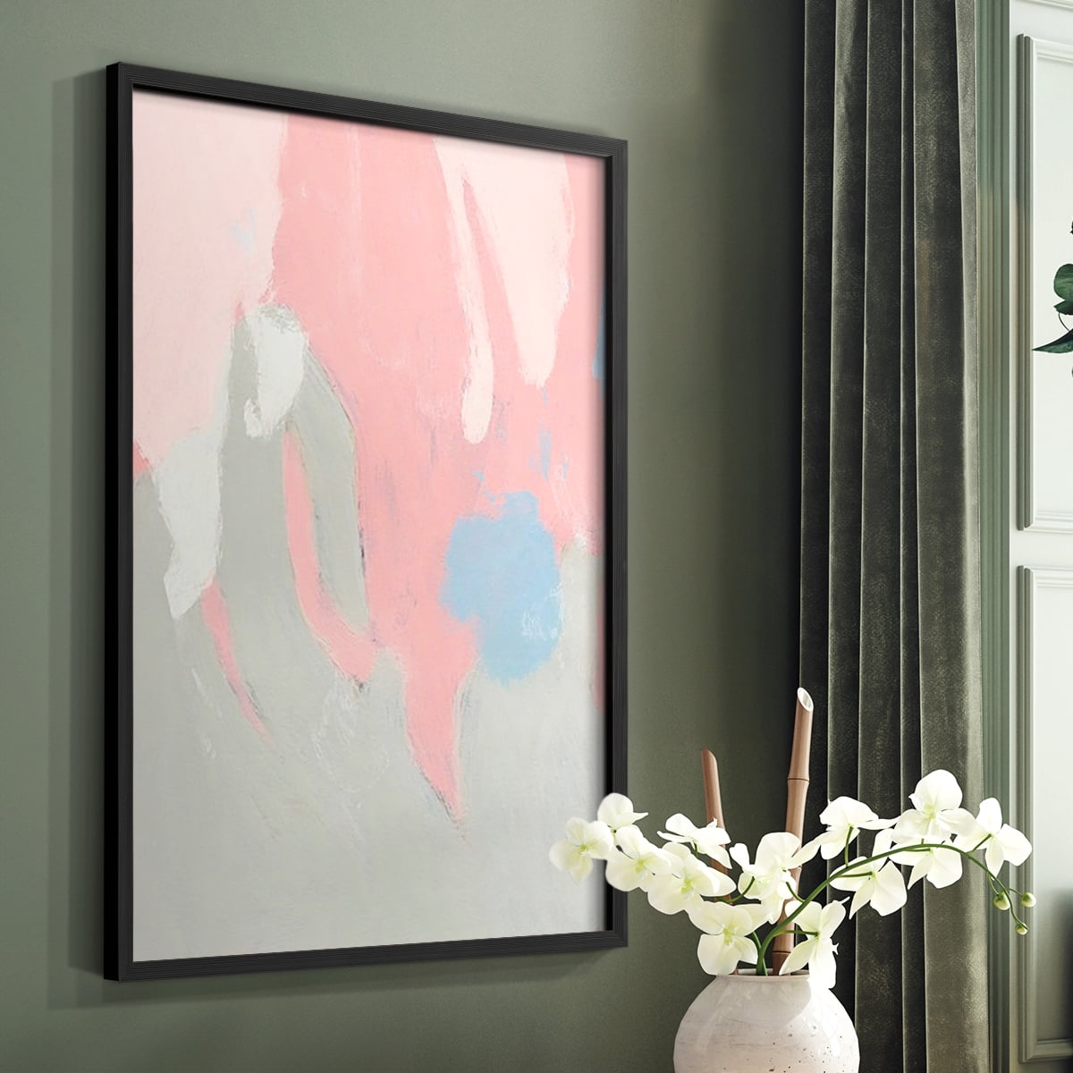 Blushing Abstract I Framed Print in Black Solid Wood Framed Print No Nail Hanging