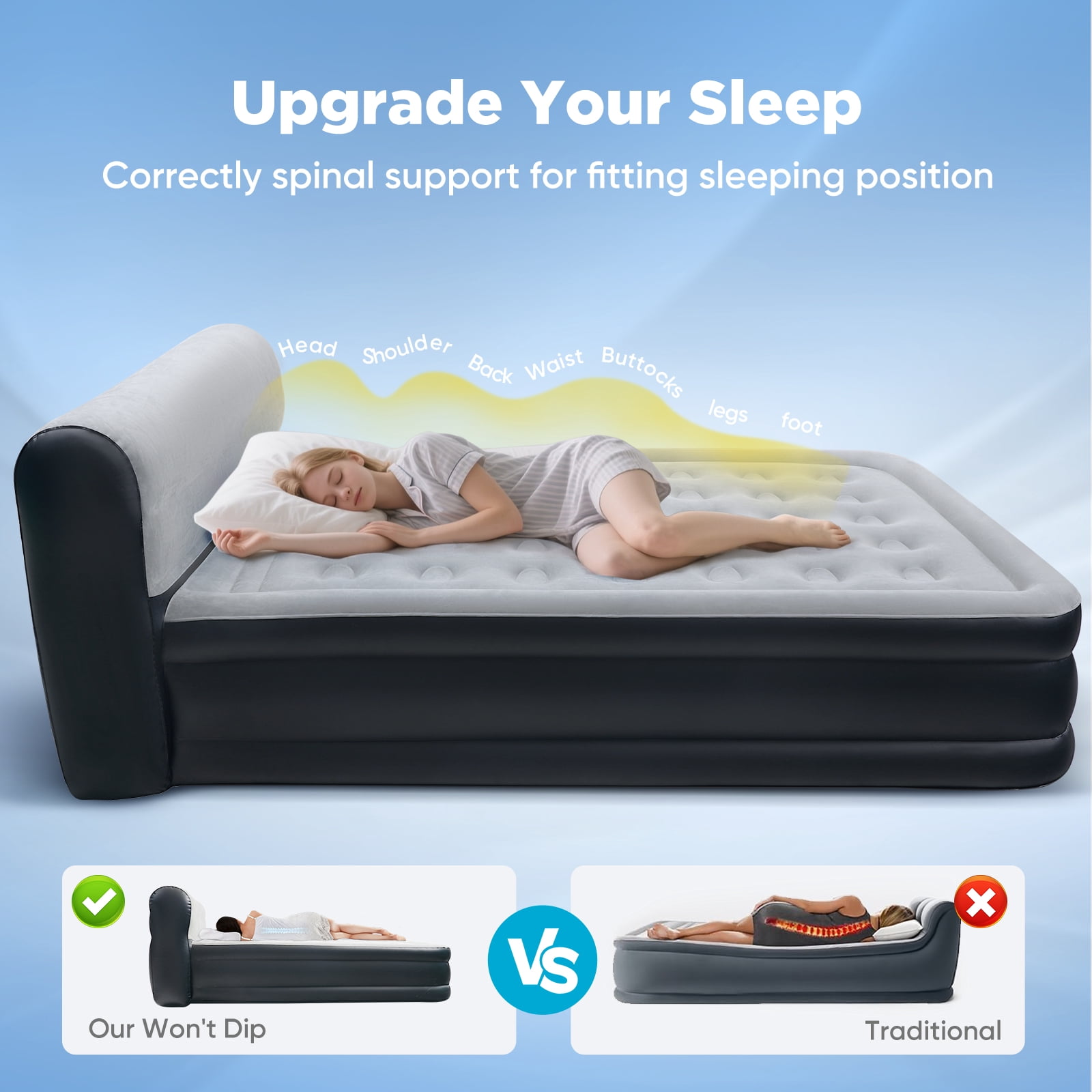 EGGORY 34" Queen Size Air Mattress with Headboard,Deluxe Raised Air Bed  with Built-in Pump for Camping & Trip & Home