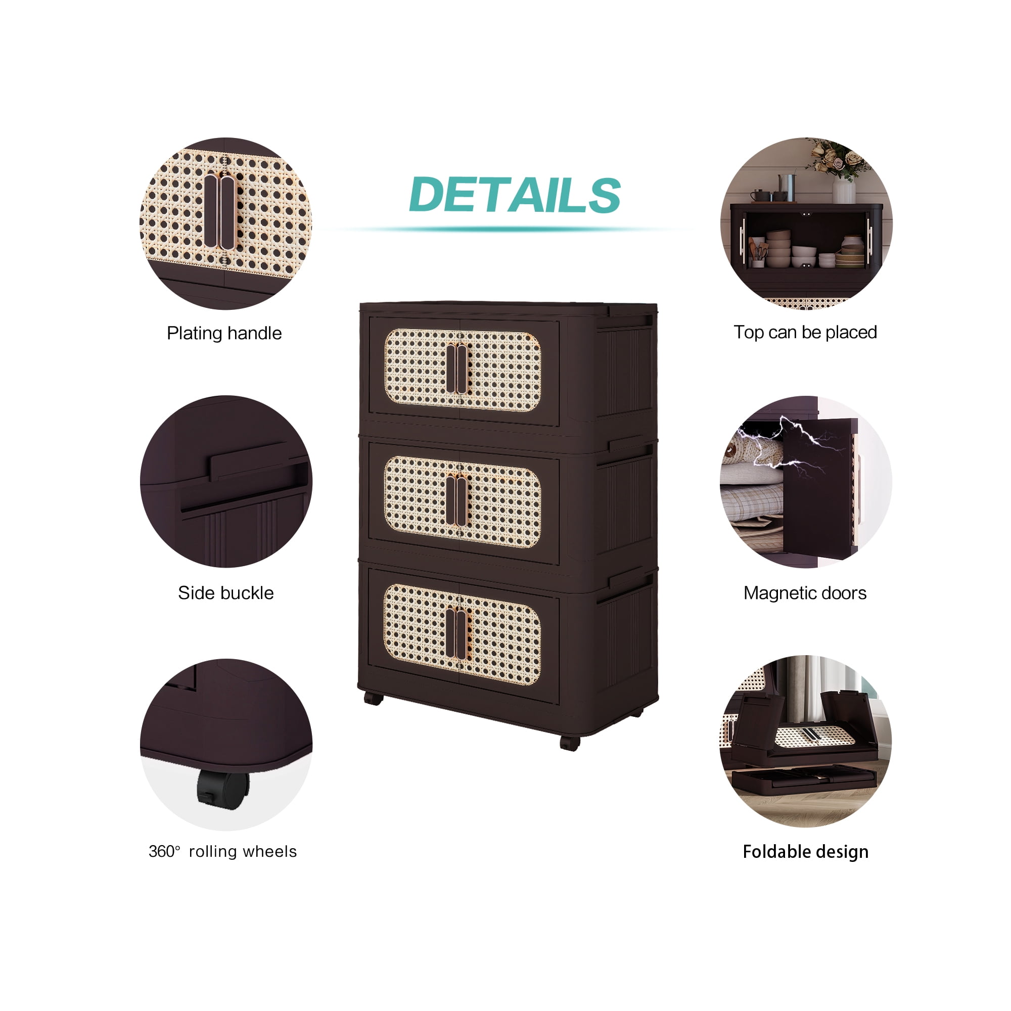 Aukfa 5 Tier Stackable Storage Bins Folding Collapsible Storage Cabinet, Closet Organizers and Storage Box,Brown