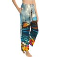 thumbnail image 6 of Salouo Floral Ship On Ocean Print Women's Pajama Pants Casual Loose Sweatpants PJs Flowy Pants Drawstring Palazzo for Women Wide Leg Pants Lounge Pajama -Small, 6 of 8