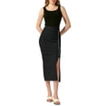 thumbnail image 2 of Falda básica de lápiz midi casual con abertura lateral de INSPIRE CHIC para mujer en negro S, 2 of 6