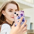 thumbnail image 4 of Allytech Floral Series Soft TPU Back Cover Ring Holder Kickstand Bumper Translucent Shockproof Slim Shell Cell Phone Case Cover for Apple iPhone 13 mini, Purple Flower, 4 of 4