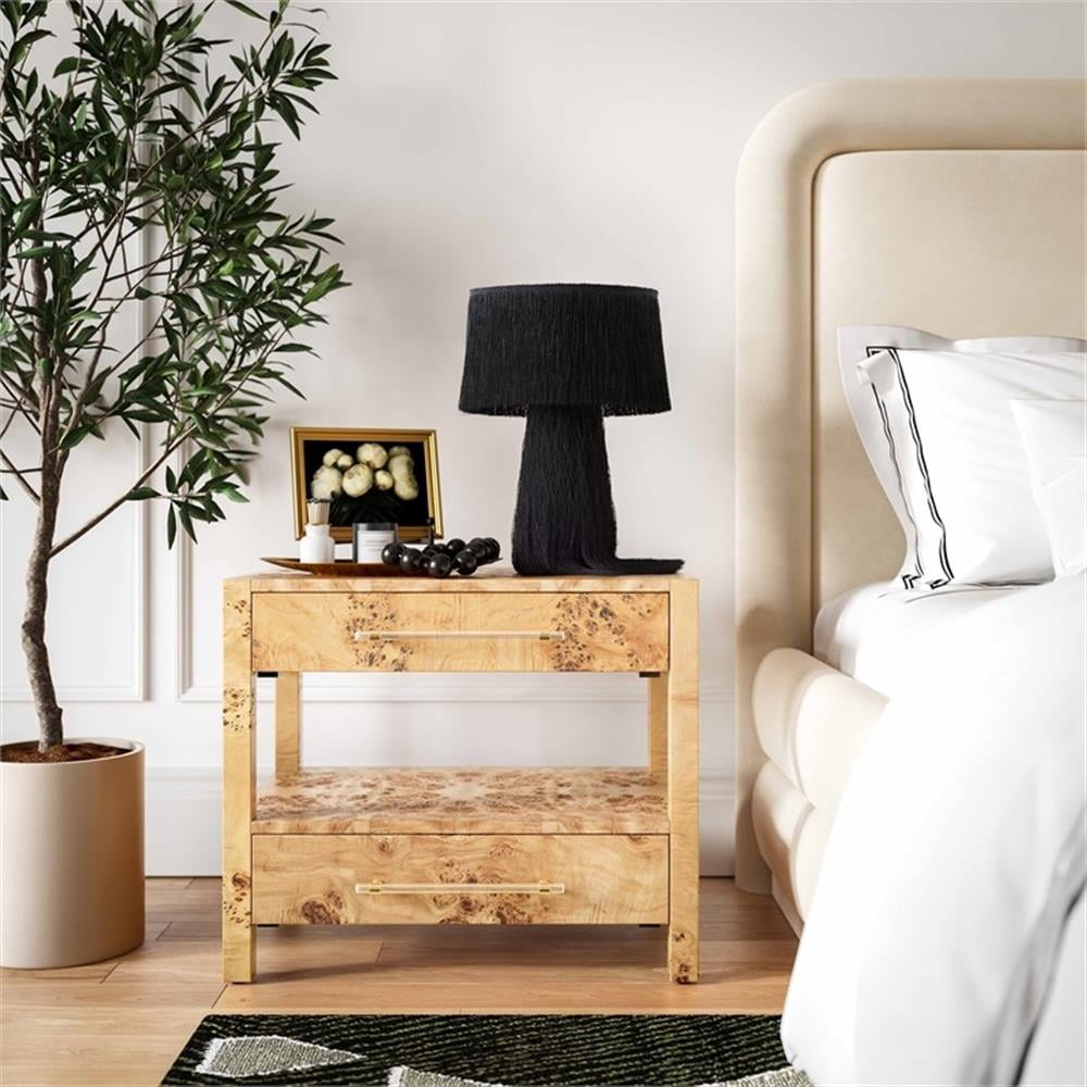 Maklaine Engineered Wood Natural Brown Nightstand Rectangular Unassembled