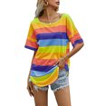 thumbnail image 1 of Camisa a rayas casual para mujer Rayas arcoíris O-cuello de manga corta Jersey de gran tamaño Tops d Abanopi Tipo4/L, 1 of 7
