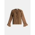 thumbnail image 5 of Time and Tru Women's Ruffle Blouse with Long Sleeves, Sizes XS-XXXL, 5 of 5