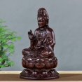 thumbnail image 2 of Ebony carved lotus-seated Guanyin Bodhisattva statue, solid wood carving, home decor, rosewood handicrafts., 2 of 4