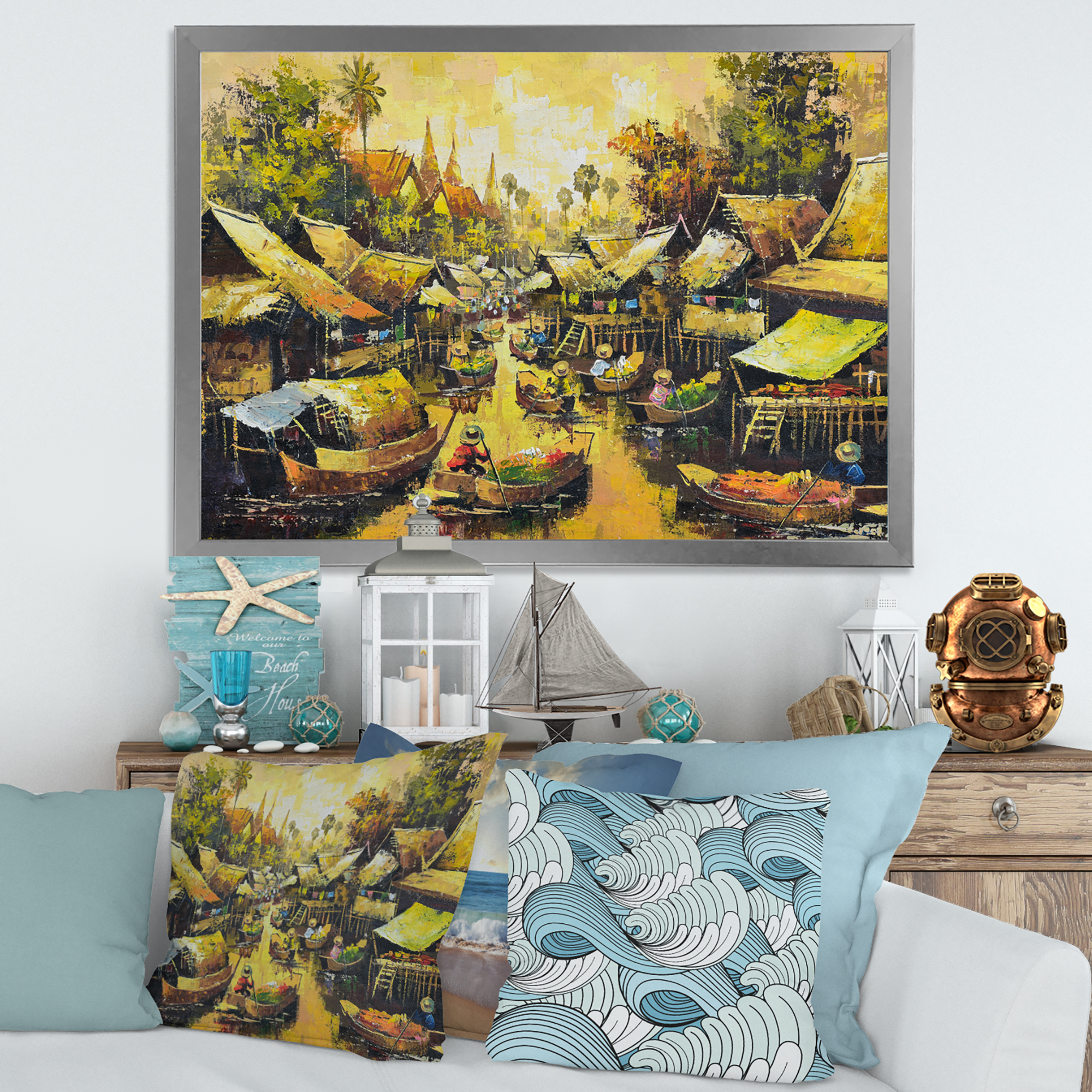 Designart 'Ancient Waterside Life II' Traditional Framed Art Print