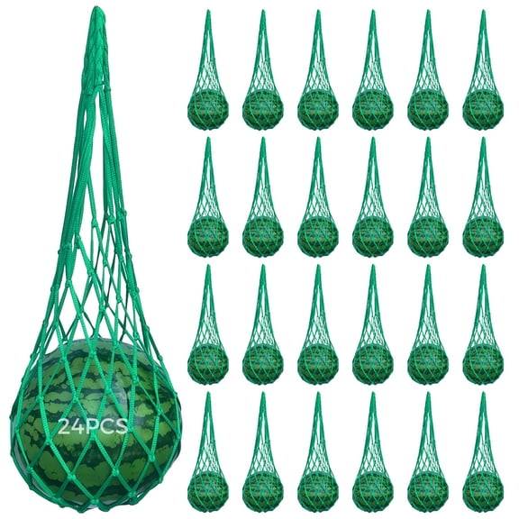 24 Pcs Green Heavy-Duty Melon Net Bags with 100 Ties, Pumpkin Trellis for Hanging Fruit Protection, Ideal for Watermelon and Squash, Vertical Garden Support