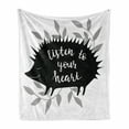 thumbnail image 1 of Hedgehog Soft Flannel Fleece Throw Blanket, Calligraphic Listen to Your Heart Words on Silhouettes of Porcupine, Cozy Plush for Indoor and Outdoor Use, 70" x 90", Grey Black and White, by Ambesonne, 1 of 6
