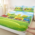 thumbnail image 3 of jejeloiu Colorful Cute Train Full Size Sheets,Cartoon Steam Truck Bed Sheets,Green Yellow Kawaii Tree Sheet Sets For Girls Boys,Ultra Soft Home Decor,4-Piece, 3 of 7