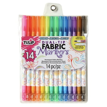 UPC: 0017754319609 | Tulip Dual-Tip Fabric Markers 14 Pack Rainbow