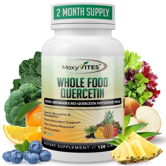 MoxyVites Quercetin with Bromelain 500mg, High Absorption, Phytosome Form, Vegan, 120 Capsules