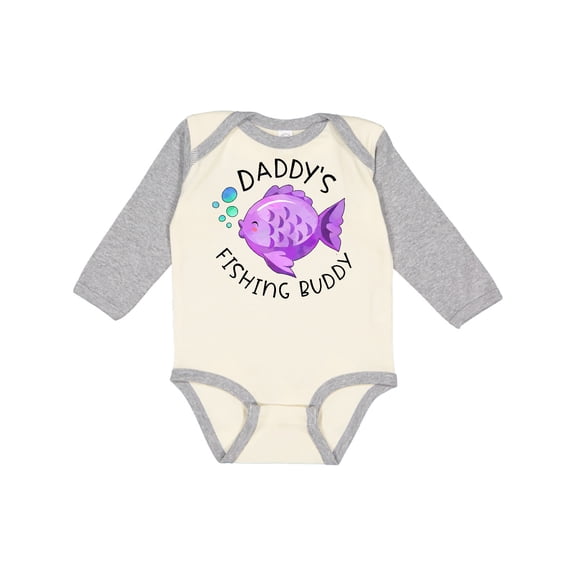 Inktastic Daddy's Fishing Buddy with Cute Purple Fish Boys or Girls Long Sleeve Baby Bodysuit