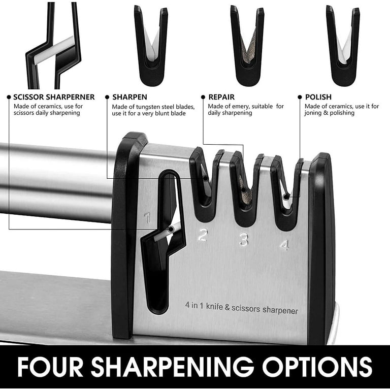  Knife Sharpeners 4 in 1 Kitchen Blade and Scissors Sharpening  Tool, Powerful Professional Chef's Kitchen Knife Accessories, Manual Knife  Sharpener: Home & Kitchen