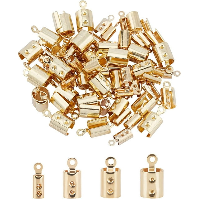 80pcs 4 Sizes Golden Folding Crimp Ends Crimps Ends Fold Over Cord Ends Terminators Clamp End Tips Jewelry Finding Kit for Bracelets
