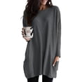 thumbnail image 4 of Odeerbi Solid Color Tops for Women Casual Loose Tunic Tops Long Sleeve Round Neck Printed Fashion Shirt With Pocket Dark Gray, 4 of 6