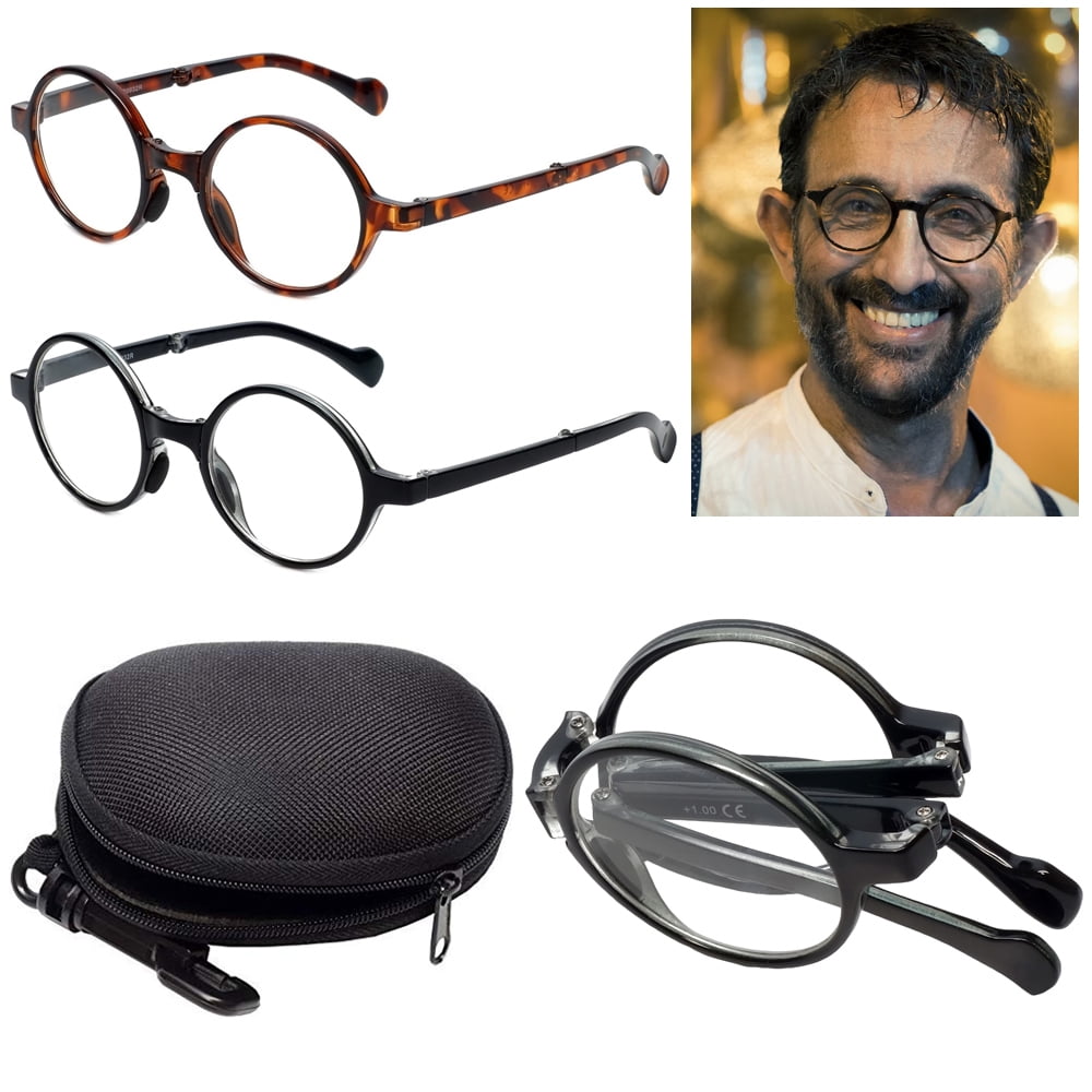 1 Pair Foldable Round Reading Glasses Case Holder Readers Folding