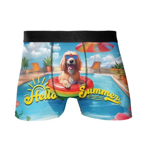 Hello Summer Afghan Hound Pool Day on Watermelon Float All Over Print Boxer Briefs Underwear for Men Dad Dog Lover - 13008