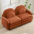 thumbnail image 4 of Teddy Fabric Soft Cloud-like Loveseat Sofa with Curved Backrest and Armrest, Curved Lumbar Pillows, Modular 2-Seater Couch with Supportive Double-Layer Cushion, Orange, 4 of 12
