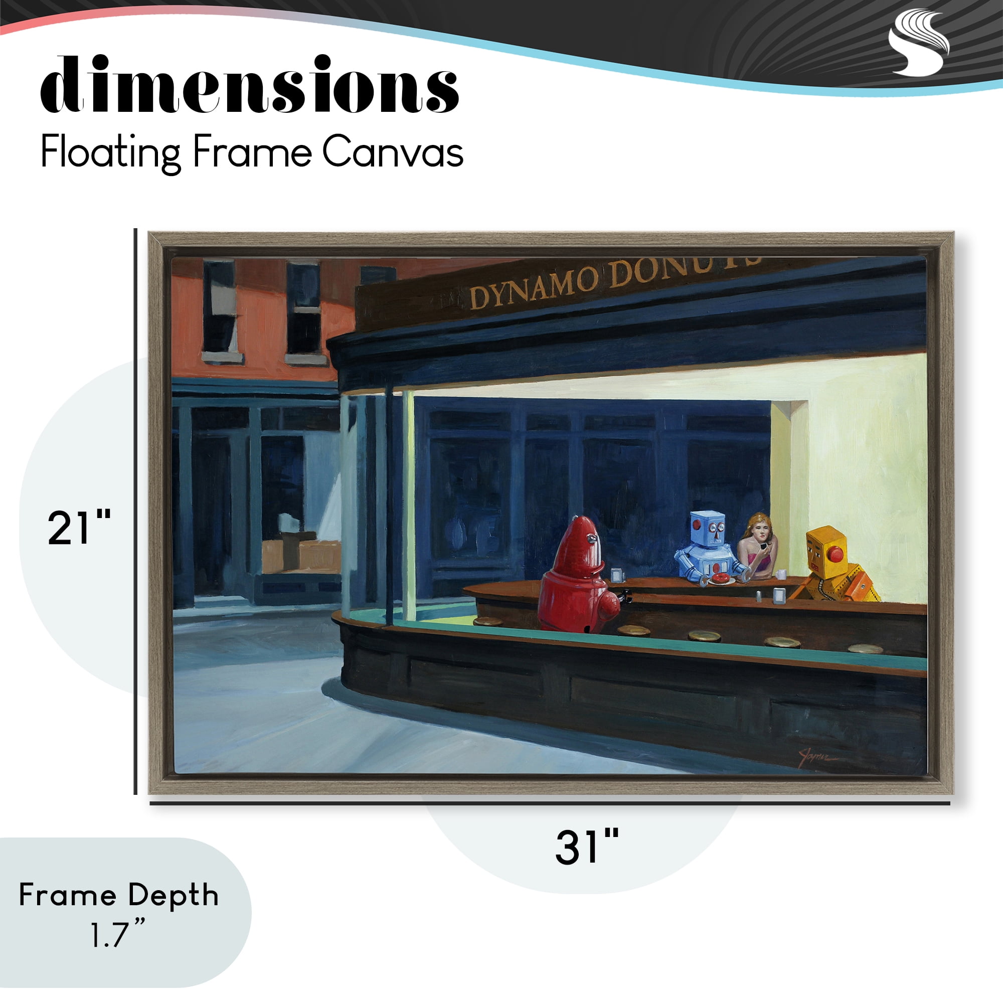 Stupell Industries Robots in Donut Shop Brown Framed Floater Canvas Wall Art, design by Eric Joyner