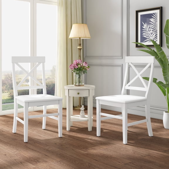 Wooden Dining Chairs, Roshan Farmhouse Acacia Wood Dining Chairs, White (Set of 2), White Dining Chairs,Acacia Wood Upholstered Dining Chairs, Furniture Dining Furniture Seating for Dining
