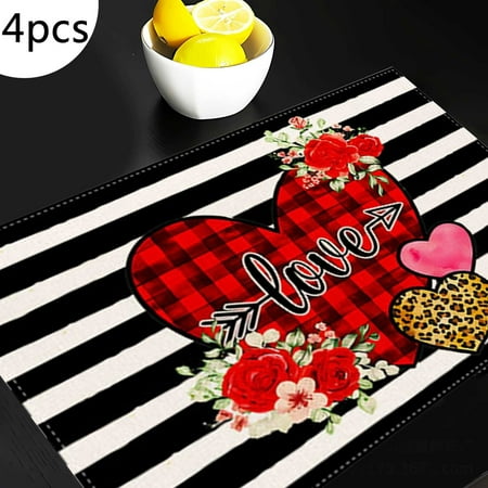 

YruYptpaln Dinning Table with 6 Placement Mats Table And Place Mat 4PCS Valentine s Day Truck Pattern Stain Proof Tablecloth Placemat