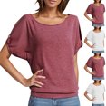 thumbnail image 1 of SYVGVA Blouse d'Été Courte pour Femmes, Haut Grande Taille pour Femmes, Chandail Uni à Manches Courtes avec Boutons et Col Rond pour Femmes, Rose, TG, 1 of 4