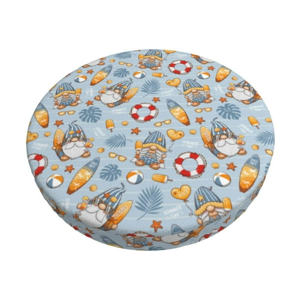 Balery Summer Time With Gnome Fundas de asiento para taburete de bar redondo de tela de terciopelo ajustables que protegen de arañazos y manchas para sillas de 14 a 17 pulgadas.-12 inch