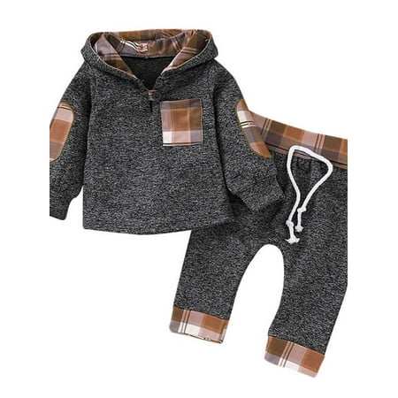 

HOTWINTER Kids Toddler Infant Baby Boys Girls Winter Outfit Plaid Hoodie Sweatshirt Jackets Shirt+Pants Xmas Clothes Set